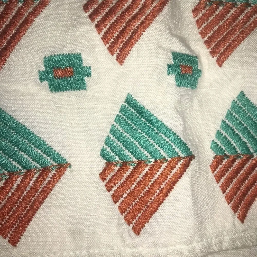THML White Orange & Turquoise Embroidered Skirt